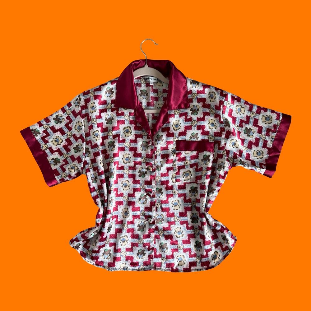 90's 00's vintage teddy bear satin boxy y2k blouse LARGE